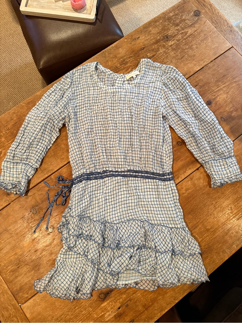 Light Blue Check Ruffle Mini Dress - Picture 6 of 6
